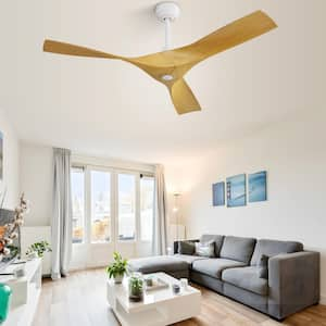 52 in. Indoor/Outdoor White Ceiling Fan No Light With Remote 3 Curved ABS Blades