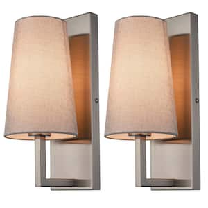 5.5 in. 2-Light Brushed Nickel Modern Wall Sconce with Standard Shade