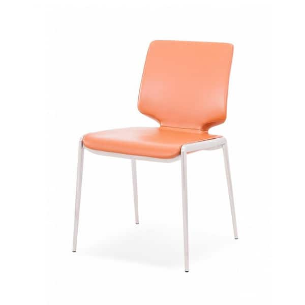 HomeRoots Terra Cotta and Silver Upholstered Faux Leather Side Chair (Set of 2)