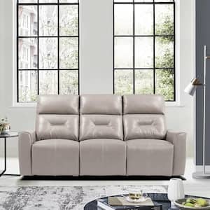 Brimmer 81.5 in. W Straight Arm Faux Leather Rectangle Power Double Reclining Sofa with USB Ports in. Cobblestone