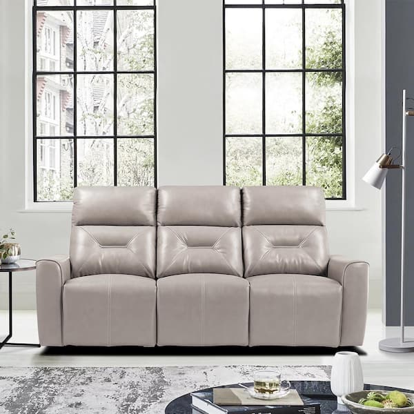 Lazzara Brimmer 81.5 in. W Straight Arm Faux Leather Rectangle Power Double Reclining Sofa with USB Ports in. Cobblestone