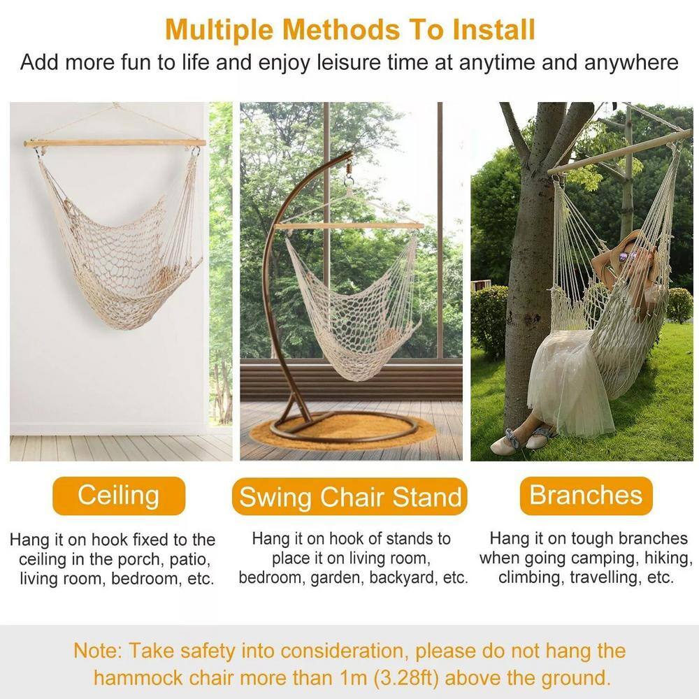 Beige Cotton Rope Portable Hanging Hammock Chair