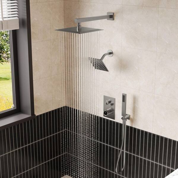 GRANDJOY Zenith Rain 7-Spray 12 and 6 in. Dual Wall Mount Shower