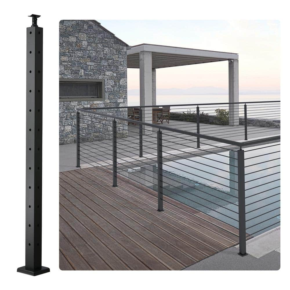 VEVOR Cable Railing Post 42 in. L x 2 in. W x 2 in. H Steel L-Shaped Hole Corner Railing Post SUS304 Stainless Steel Rail Post