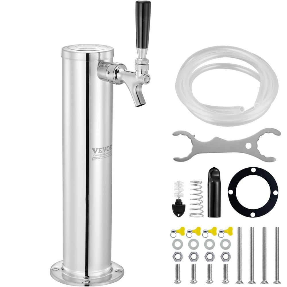 VEVOR Single Faucet Draft Beer Tower Dispenser Silver Stainless Steel Keg Beer Tower Kegerator Tower Kit