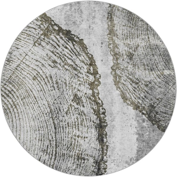 Dream Shag Premium Machine Washable Abstract ADS649 Gray 8 ft. x 8 ft. Round Rug