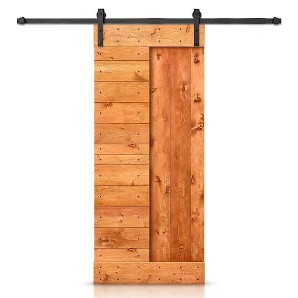 CALHOME 24 in. x 84 in. Red Walnut Stained DIY Knotty Pine Wood Interior Sliding Barn Door with Hardware Kit