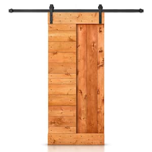 30 in. x 84 in. Red Walnut Stained DIY Knotty Pine Wood Interior Sliding Barn Door with Hardware Kit