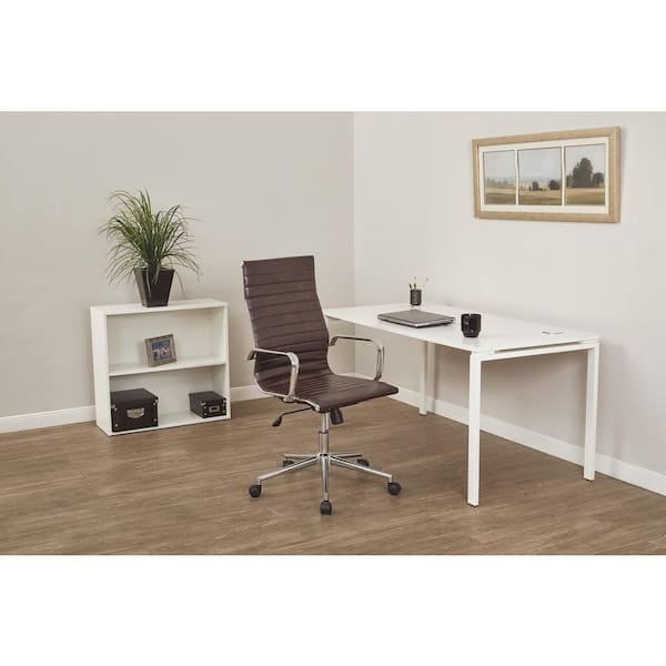 Work Smart Faux Leather High Back Office Chair in Chocolate with Chrome Accents
