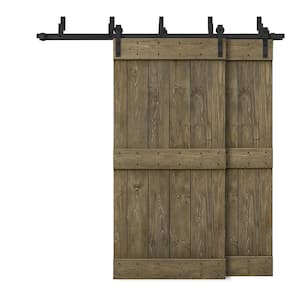 48 in. x 84 in. Mid-Bar Bypass Aged Barrel Stained DIY Solid Wood Interior Double Sliding Barn Door with Hardware Kit