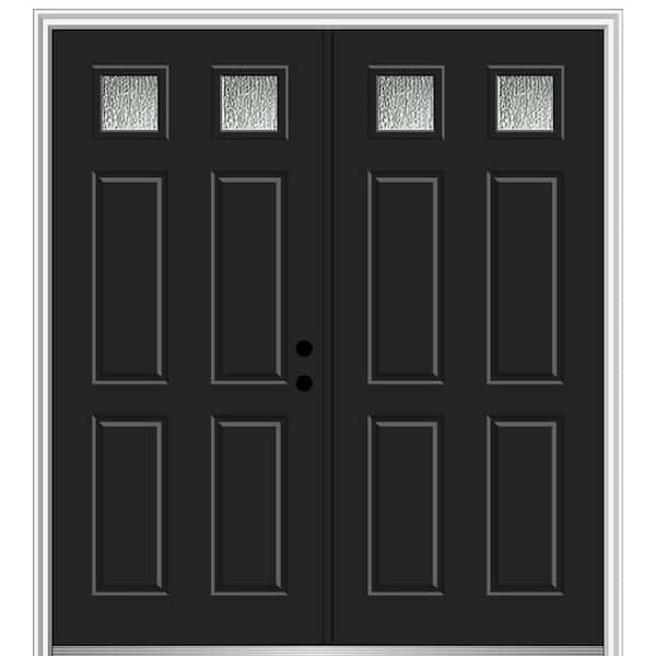 MMI Door 64 in. x 80 in. Left-Hand Inswing Rain Glass Black Fiberglass Prehung Front Door on 4-9/16 in. Frame