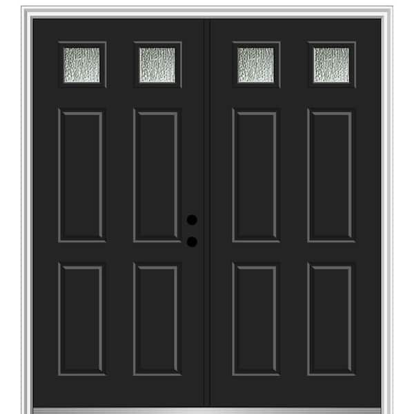 MMI DOOR 72 in. x 80 in. Left-Hand Inswing Rain Glass Black Fiberglass Prehung Front Door on 6-9/16 in. Frame