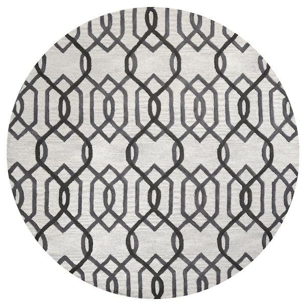 Unbranded Berlin Gray/Ivory 10 ft. x 10 ft. Round Trellis/Geometric Area Rug