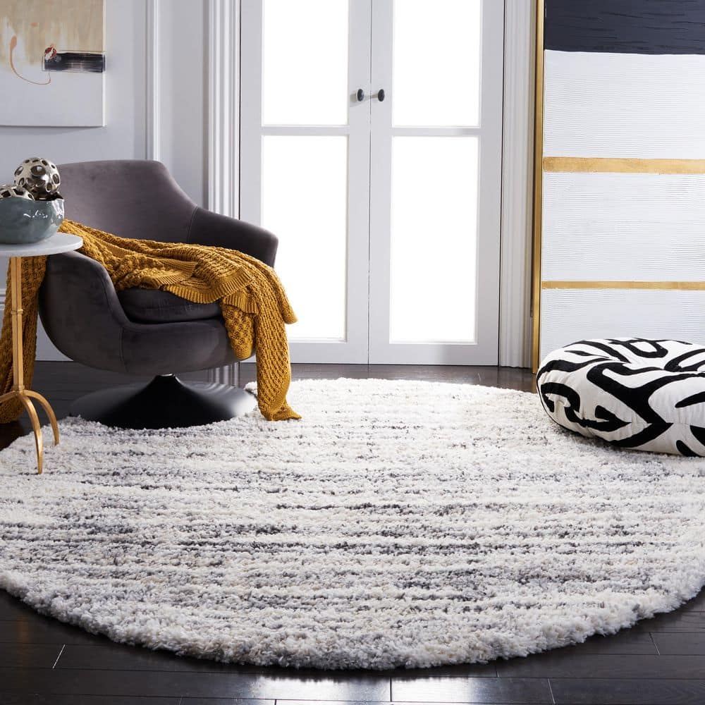 Fontana Shag 8 ft. x 8 ft. Round Ivory/Gray Distressed Striped Area Rug price history on PriceWatchPro