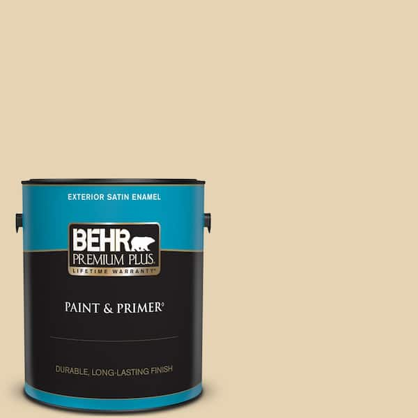 BEHR PREMIUM PLUS 1 gal. #S310-2 Journal White Satin Enamel Exterior Paint & Primer