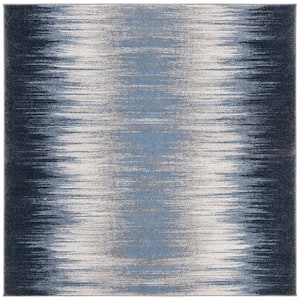 Galaxy Blue/Navy 5 ft. x 5 ft. Square Abstract Striped Area Rug