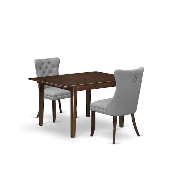 East West Furniture 3-Piece Mahogany Finish Rectangular Solid Wood Top with Butterfly Leaf Dining Table Set