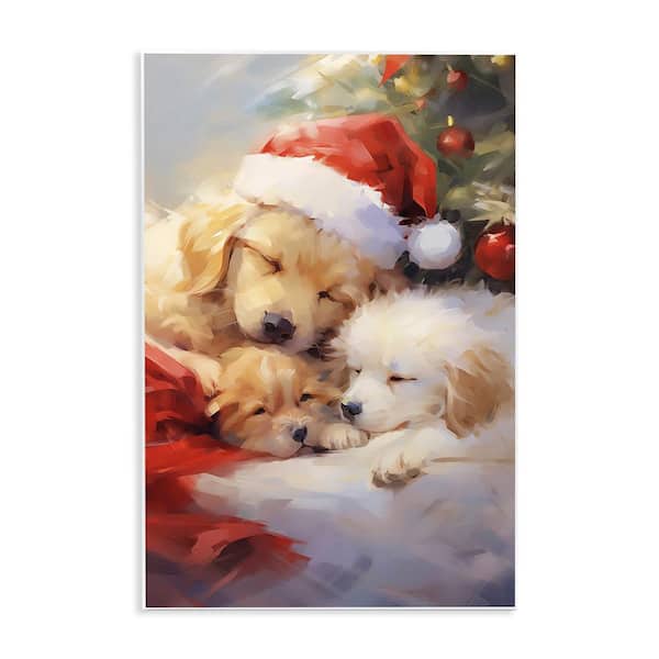 Stupell Industries Christmas Puppies by Tree by Enrico McGarrigle 1-Piece Unframed Graphic Print Animal Poster Art Print 19 in. x 13 in.