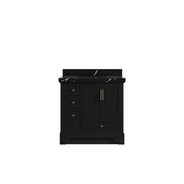 Willow Collections Alys 36 in. W x 22 in. D x 36 in. H Single Sink Bath Vanity Center in Black with 2 in. Calacatta Black qt Top