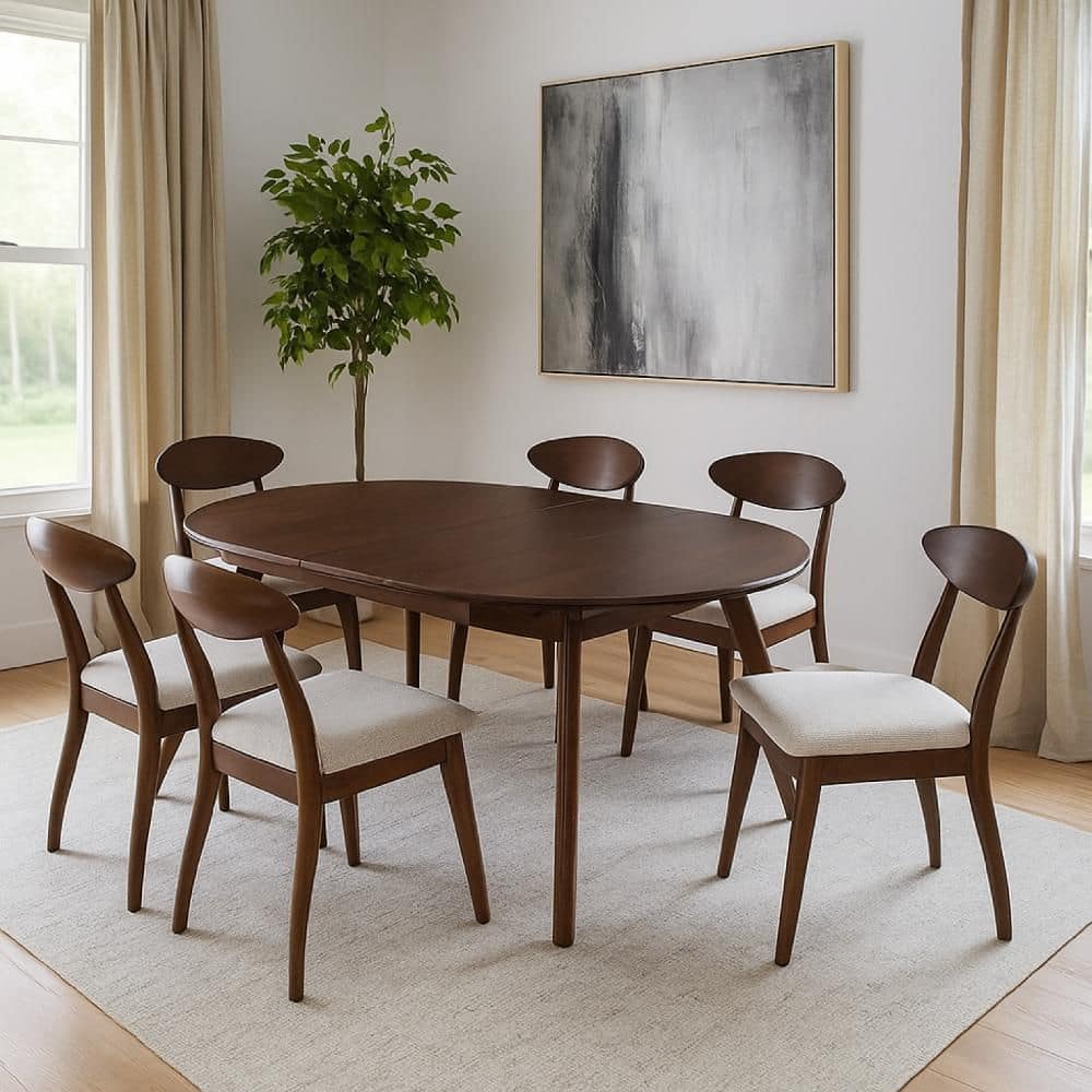 Walnut Brown, Ivory 30 in. 7-Piece Dining Set
