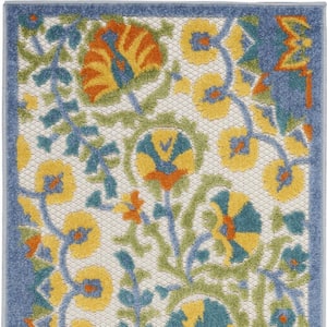 Charlie 2 X 6 ft. Blue Yellow and White Floral Indoor/Outdoor Area Rug