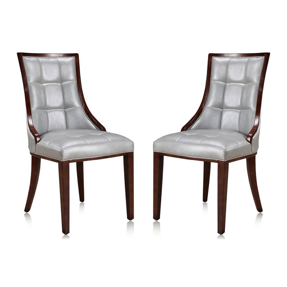 Silver Faux Leather Upholstered Side Chair with Wood Frame