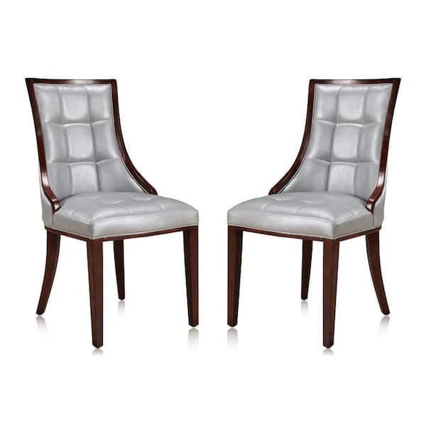 Manhattan Comfort Fifth Avenue Silver Faux Leather Dining Chair (Set of Two)