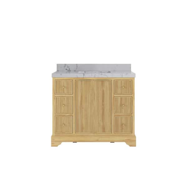 Willow Collections Austin Teak 42 in. W x 22 in. D x 36 in. H Single Sink Bath Vanity in Whitewashed with 2" Venatino Quartz Top
