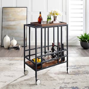 Mako Black/Walnut Bar Cart with Removable Serving Tray