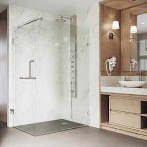 Pacifica 46 in. L x 34 in. W x 73 in. H Frameless Pivot Rectangle Shower Enclosure in Brushed Nickel with Clear Glass
