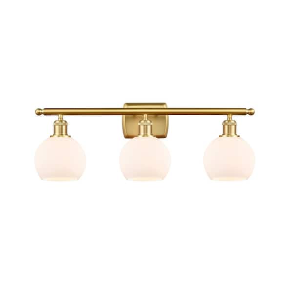 Athens 26 in. 3-Light Satin Gold Vanity Light with Glass Shade