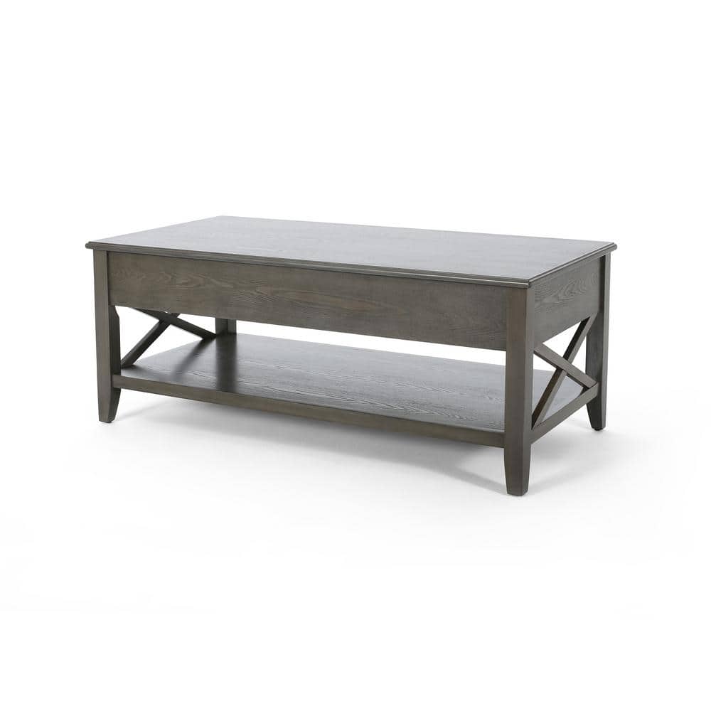 Gray Rectangular Wood Lift-Top Coffee Table with Storage