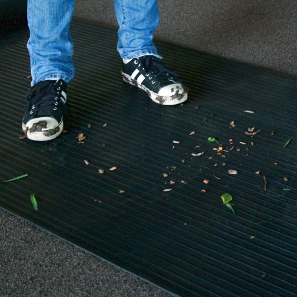 Wide-Rib Corrugated Black Rubber Traction Mat - 48" x 72"