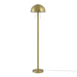 Haydel 60 in. 2-Light Matte Brass Floor Lamp with Double On/Off Pull Chain
