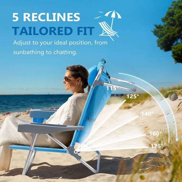 PASAMIC Sky Blue Aluminum Folding Adjustable Headrest Low Beach