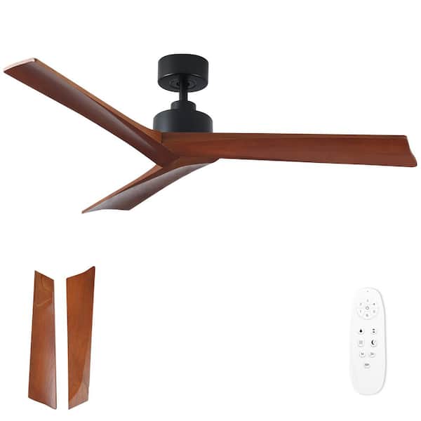 TeakAura 52 in. Indoor Matte Black Farmhouse Ceiling Fan without Light, with Remote and Walnut Wood Blades