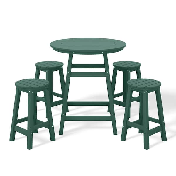 WESTIN OUTDOOR Laguna 5-Piece Counter Height HDPE Plastic Outdoor Patio Round High Top Bistro Dining Set in Dark Green