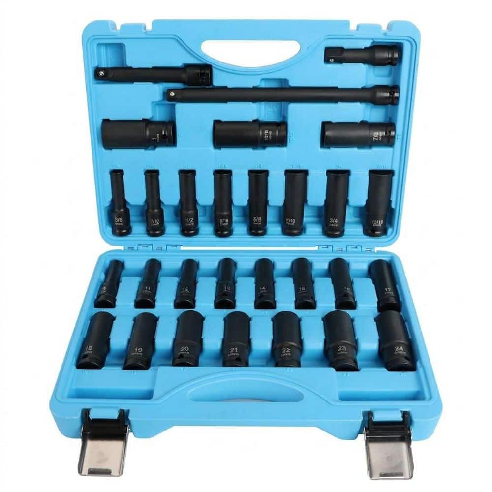 1/2 in. Drive 29-Piece Impact Socket Set SAE 3/8-1 in. Metric 10-24mm 6-Point Deep Sockets with Extension Bars price history on PriceWatchPro