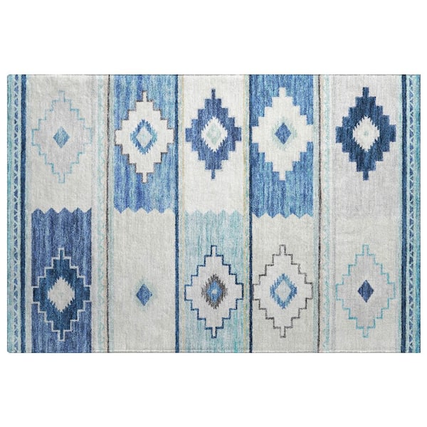 Dream Shag Premium Machine Washable Abstract ADS176 Blue 2 ft. x 3 ft. Accent Rug