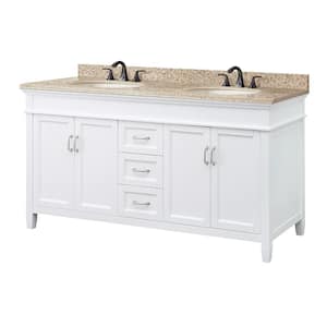 Ashburn 61 in. W x 22 in. D Vanity in White with Granite Vanity Top in Beige with White Sink