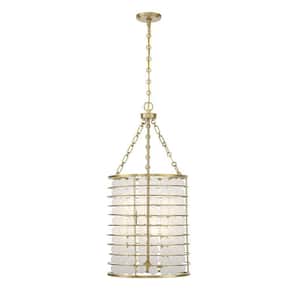 Byron 16 in. W x 34.50 in. H 6-Light Warm Brass Statement Pendant Light with Frosted Glass Baubels