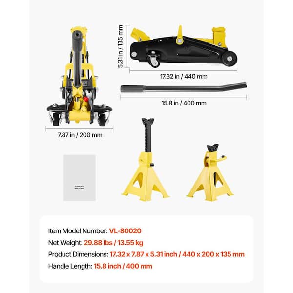 SKYSHALO Low Profile Floor Jack, 2 Ton (4400 lbs.) Capacity, Steel