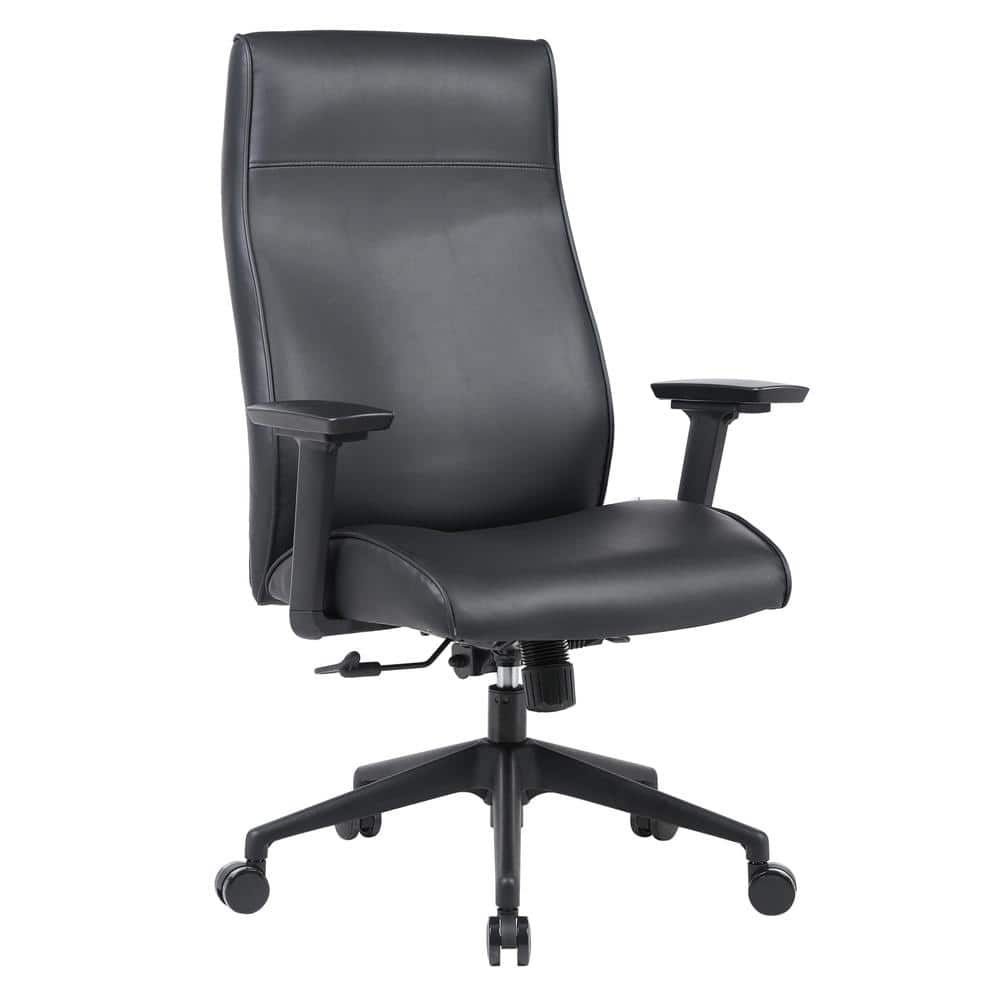 Maxwell Black Leather and Stainless Steel Modern Office Chair, Ergonomic Executive Swivel Task Chair with Nylon Casters