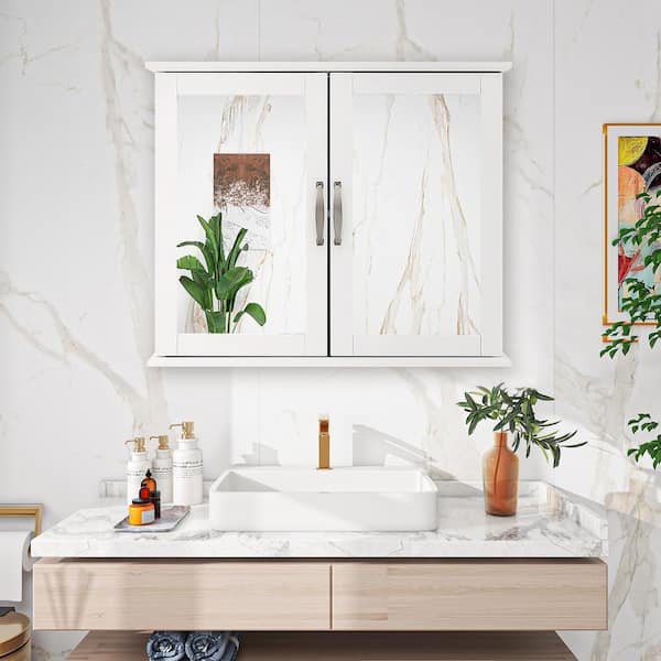WELLFOR 23.5 in. W x 5.5 in. D x 19.5 in. H Bathroom Storage Wall Cabinet in White
