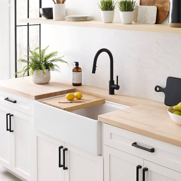 Austen 33 in. Farmhouse Apron Front Undermount Single Bowl Crisp White Fireclay Workstation Kitchen Sink and Drain