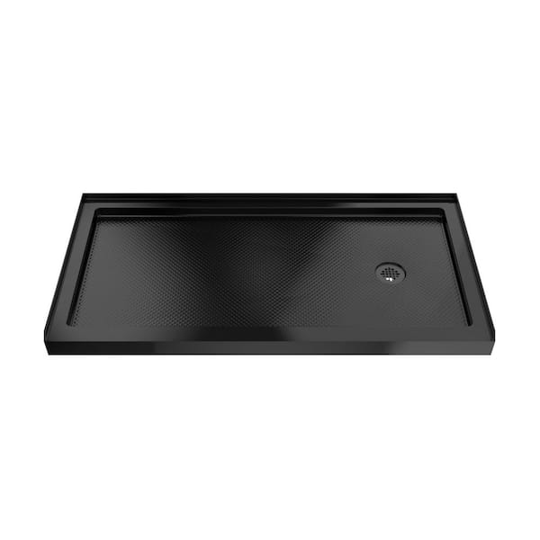 SlimLine 60 in. L x 36 in. W Alcove Rectangular Black Shower Pan Base with 2 in. Round Right Drain in Matte Black