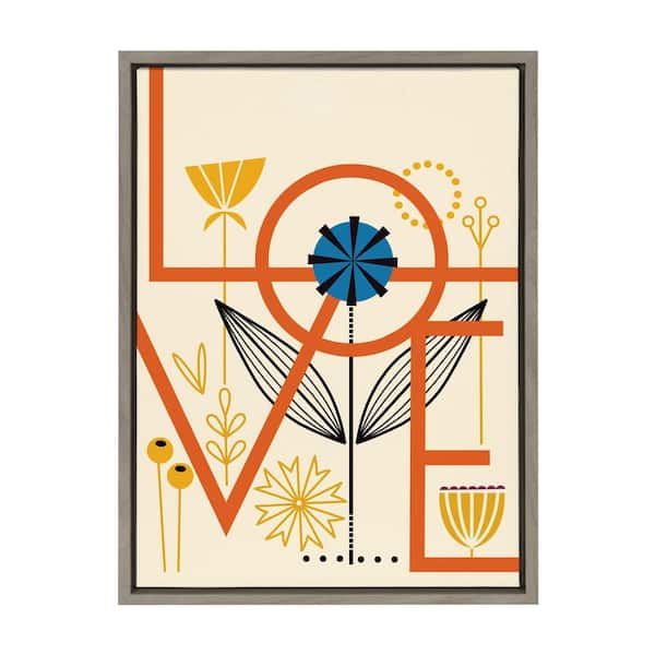 Kate and Laurel Sylvie Love by Amber Leaders Designs Framed Canvas Retro Art Print 18 in. x 24 in.
