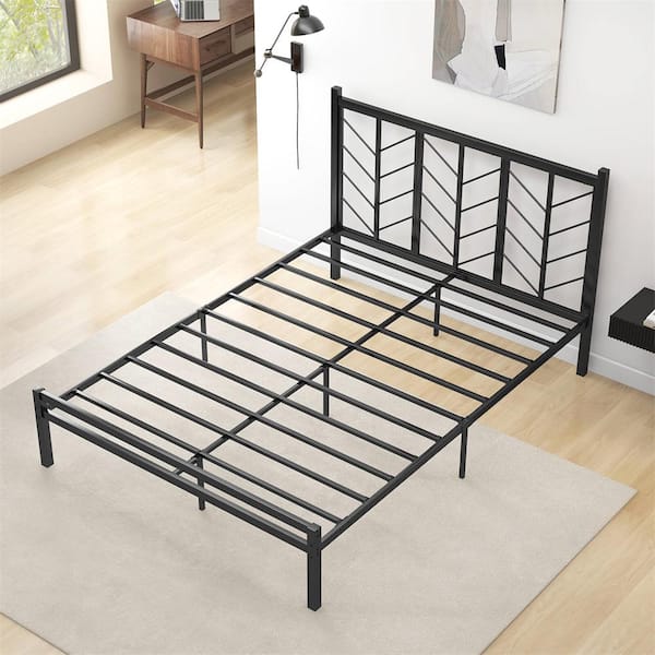 Black Metal Frame Queen Platform Bed with Headboard 11.5 in. Under Bed Storage Easy Assembly