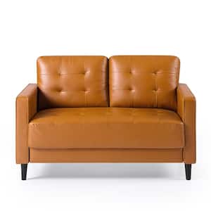 Benton 53 in. Cognac Faux Leather Upholstered 2-Seat Loveseat Sofa