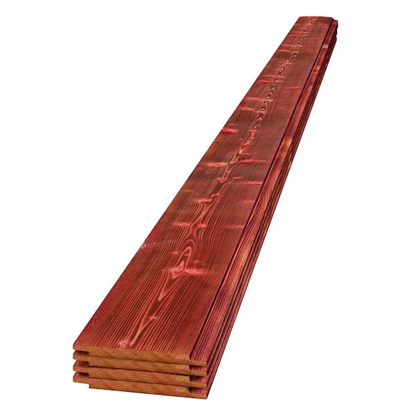 UFP-Edge 1 in. x 6 in. x 4 ft. Lava Red Charred Wood Pine Shiplap Board (4-pack)